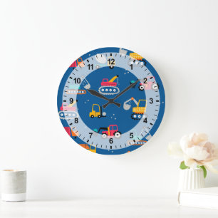 Cute Contruction Movers Pattern Large Clock