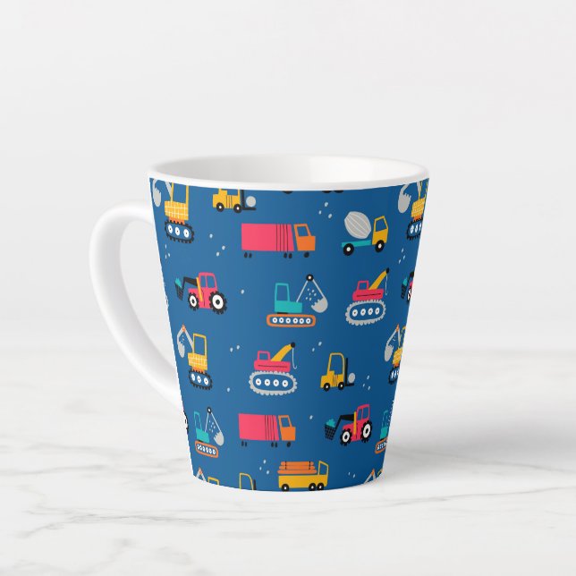 Cute Contruction Movers Pattern Latte Mug (Left Angle)