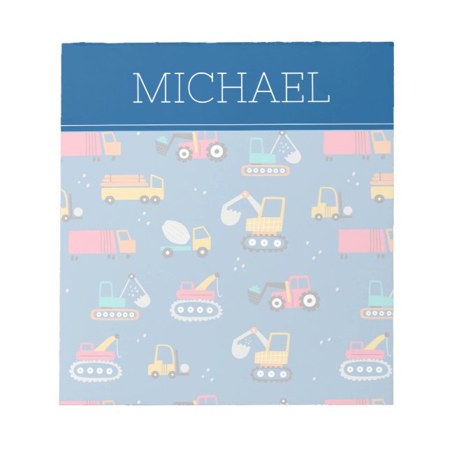 Cute Contruction Movers Pattern Notepad (Front)