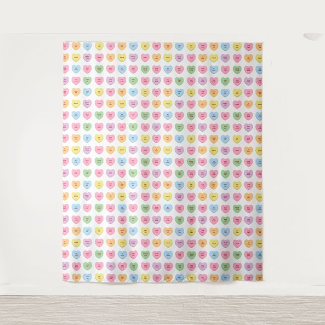 Cute conversation hearts Valentines party backdrop Tapestry (Front)
