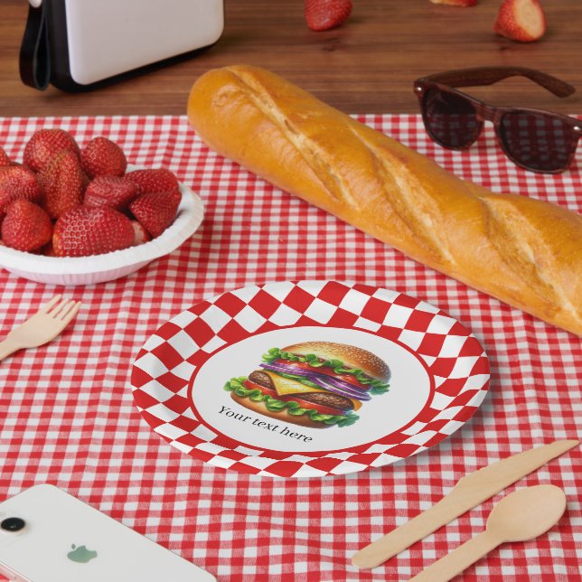 Cute cook out hamburger customizable party paper plate (Picnic)