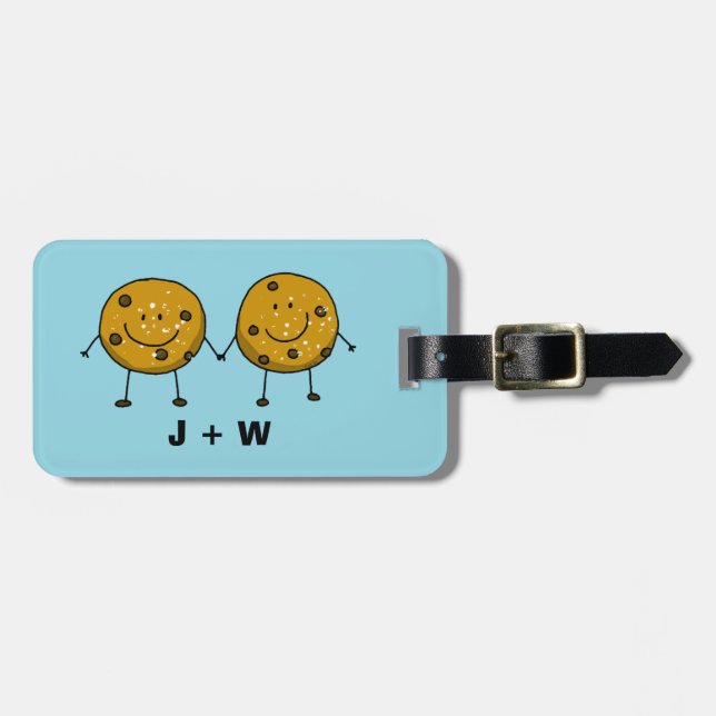Cute Cookie Couple Personalized Luggage Tag (Front Horizontal)