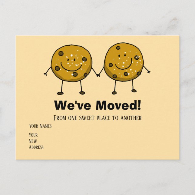 Cute Cookie Couple "We’ve Moved" Postcard (Front)