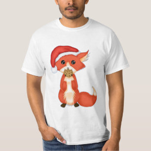 Cute Cookie Fox Wearing A Santa Hat T-Shirt