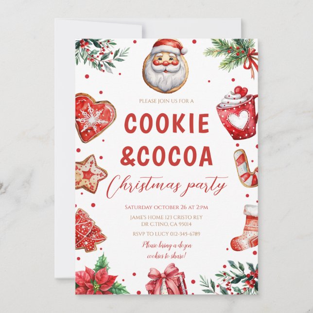 Cute Cookies and Cocoa Christmas Holiday Party Invitation (Front)