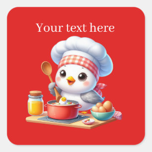 Cute cooking bird customizable square sticker