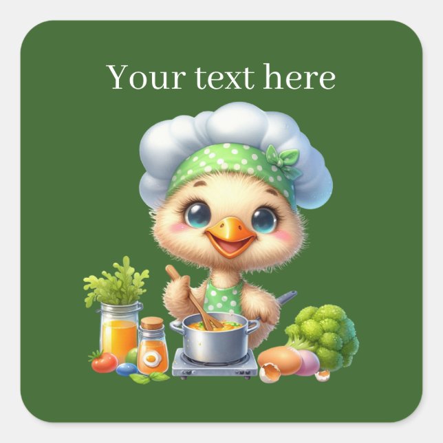 Cute cooking duck customizable  square sticker (Front)