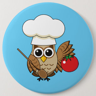 Cute Cooking Owl Cartoon 6 Inch Round Button
