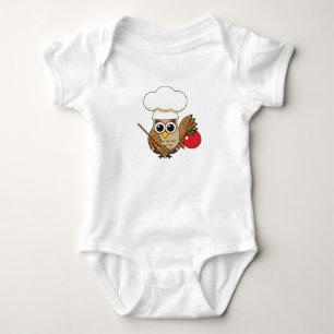Cute Cooking Owl Cartoon Baby Bodysuit