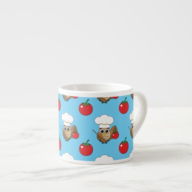 Cute Cooking Owl Cartoon Espresso Cup (Front Right)