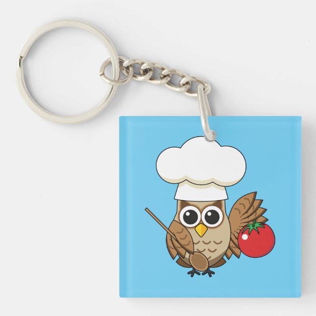 Cute Cooking Owl Cartoon Keychain (Front)