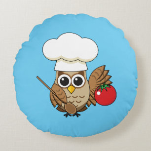 Cute Cooking Owl Cartoon Round Pillow