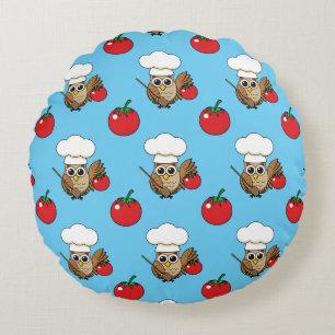 Cute Cooking Owl Cartoon Round Pillow