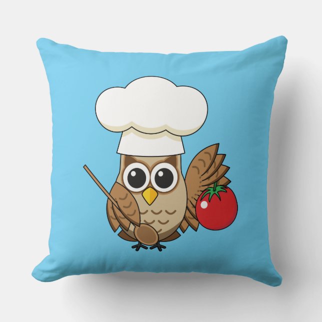 Cute Cooking Owl Cartoon Throw Pillow (Front)