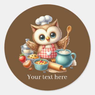 Cute cooking owl customizable classic round sticker