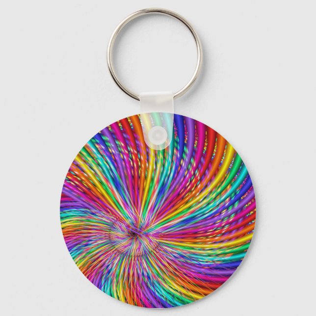 Cute Cool Abstract Pattern "Rainbow Swirl" Keychain (Front)