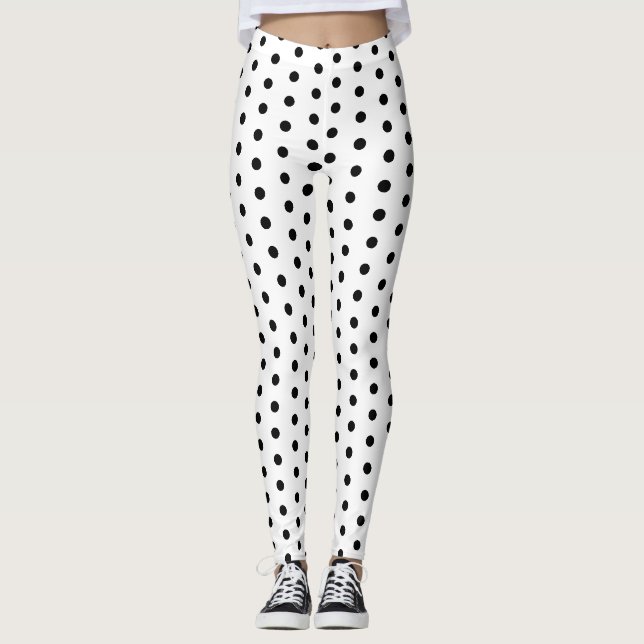 Cute cool Black White polka dots retro pattern Leggings (Front)
