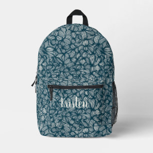 Cute Cool Blue Abstract Line Art Monogram Name Printed Backpack