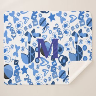 Cute cool blue Baby boy Nursery personalized Sherpa Blanket