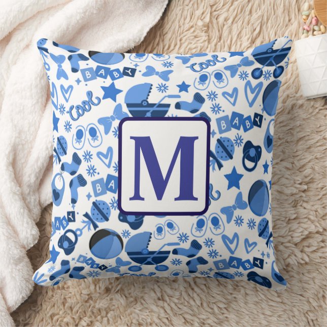 Cute cool blue Baby boy Nursery personalized Throw Pillow (Blanket)