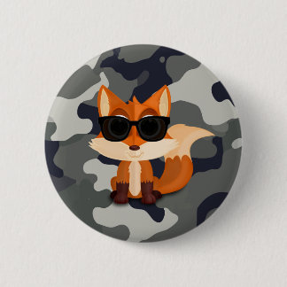 Cute Cool Fox with Sunglasses on Grey Camouflage 2 Inch Round Button