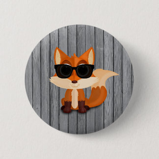 Cute Cool Fox with Sunglasses on Rustic Grey Wood 2 Inch Round Button