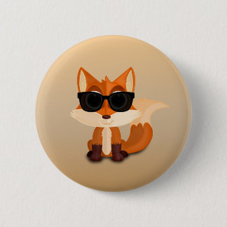 Cute Cool Fox with Sunglasses on Warm Tan Minimal 2 Inch Round Button