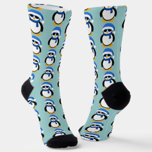 Cute cool penguin Christmas winter pattern blue Socks