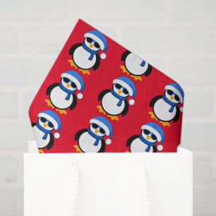 Cute cool penguin Christmas winter pattern red Tissue Paper