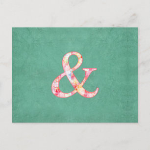 Cute Cool Pink Watercolor Ampersand on Teal Postcard