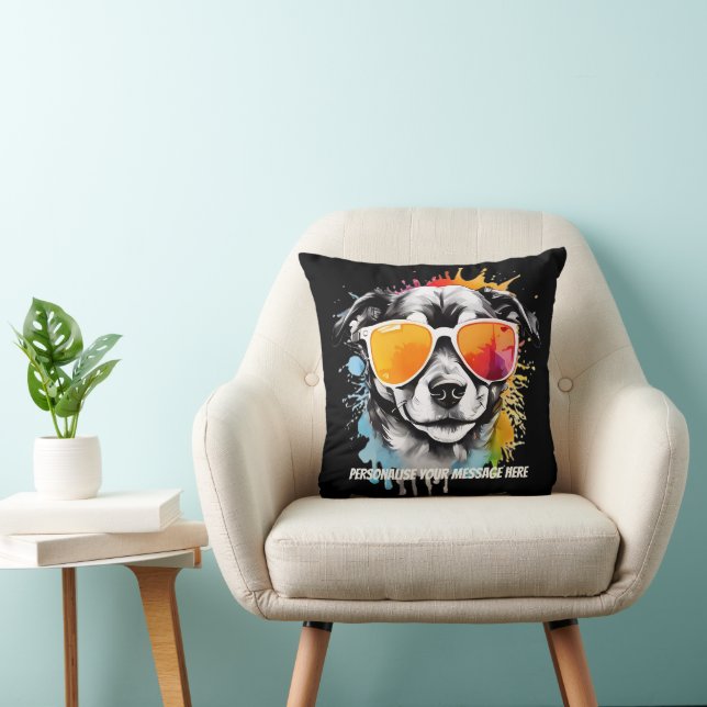 Cute Cool Puppy Dog with Sunglasses Throw Pillow (Chair)