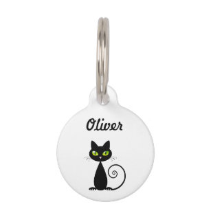 Cute Cool Sitting Black Cat with Green Eyes Pet Tag