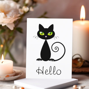 Cute Cool Sitting Black Cat with Green Eyes Postcard