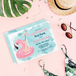 Cute Cool Tropical Flamingo Pool Party Sweet 16 Invitation<br><div class="desc">This cute and cool sweet sixteen birthday party invitation is perfect for the summer. It features a hand-painted watercolor flamingo drink caddy pool floatie with a tropical drink and umbrella. The color scheme includes pink, peach, blue, black, yellow, and fuchsia. It's adorable, modern, artsy, unique, girly, and fun; the perfect...</div>