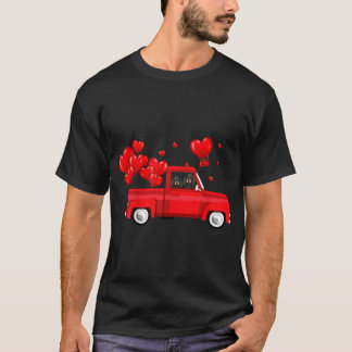 Cute Coonhound Riding Red Truck Love Valentine's D T-Shirt