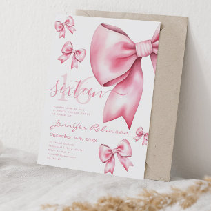 Cute Coquette Blush Pink Bow Sweet 16  Invitation