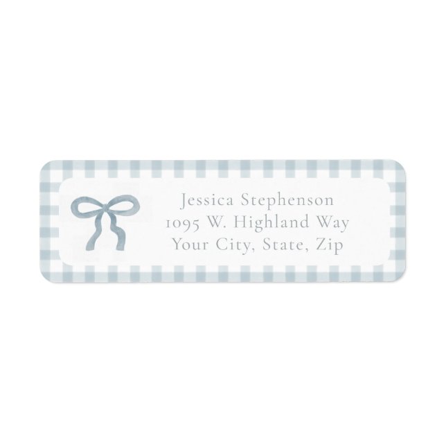 Cute Coquette Bow Blue Gingham Return Address  (Front)