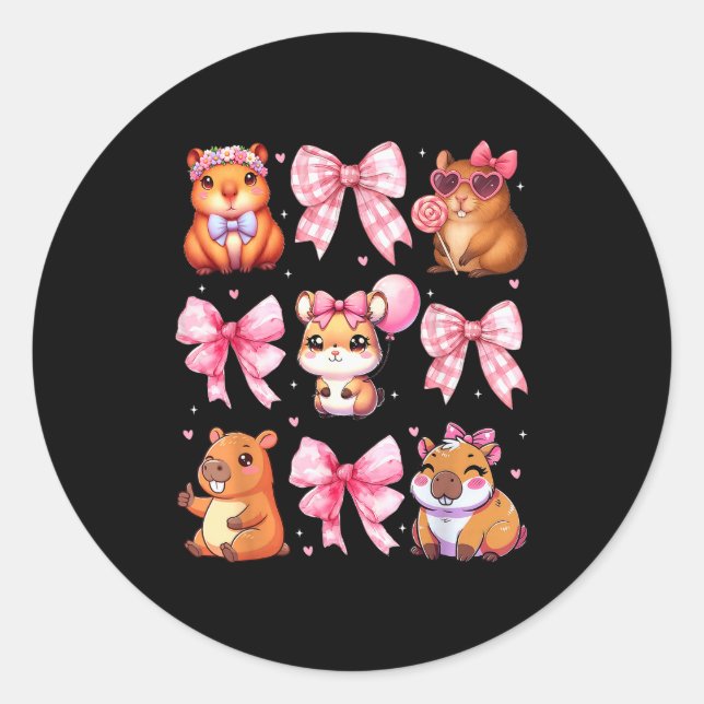 Cute Coquette Bow Capybara Pajamas Pjs Clothes Gir Classic Round Sticker (Front)