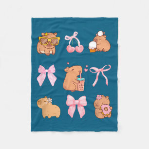 Cute Coquette Bow Capybara Pajamas Pjs Clothes Gir Fleece Blanket