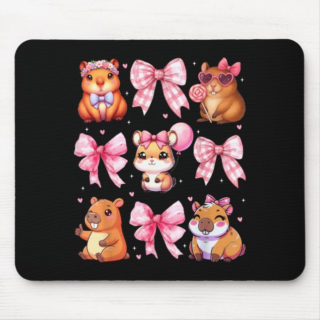 Cute Coquette Bow Capybara Pajamas Pjs Clothes Gir Mouse Pad (Front)