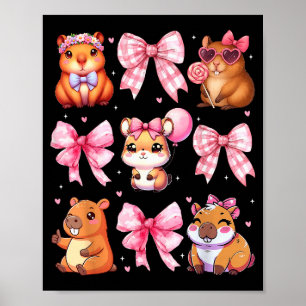 Cute Coquette Bow Capybara Pajamas Pjs Clothes Gir Poster