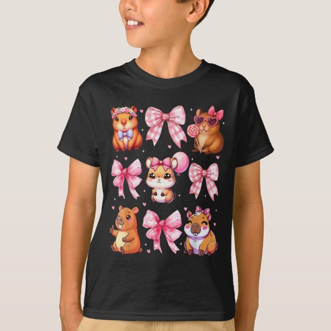 Cute Coquette Bow Capybara Pajamas Pjs Clothes Gir T-Shirt (Front)