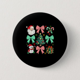 Cute Coquette Bow Christmas Tree Santa Gingerbread 2 Inch Round Button