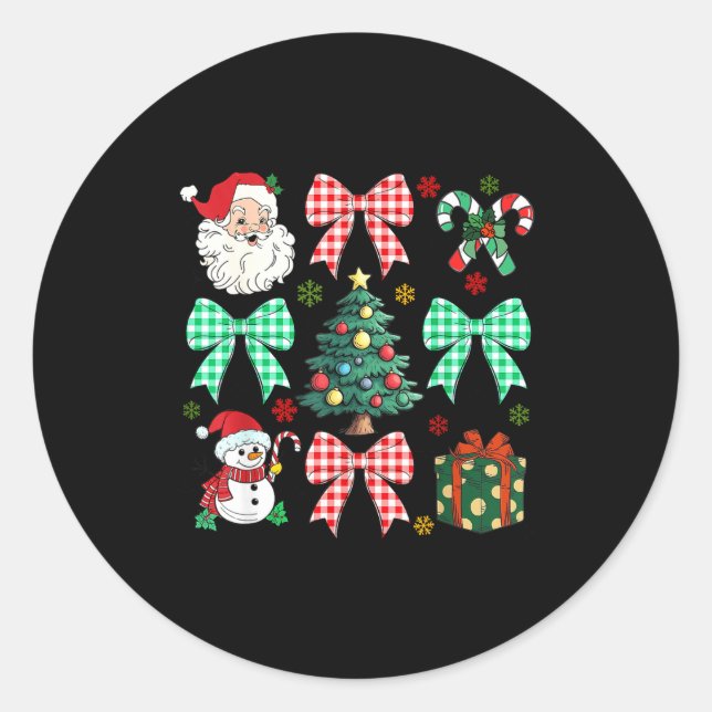 Cute Coquette Bow Christmas Tree Santa Gingerbread Classic Round Sticker (Front)