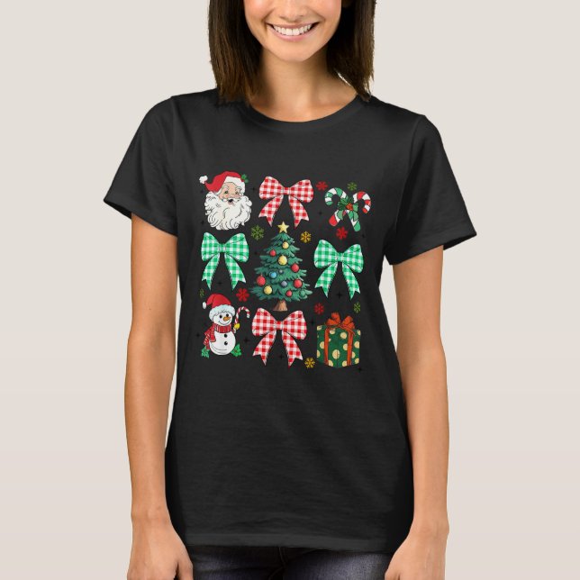 Cute Coquette Bow Christmas Tree Santa Gingerbread T-Shirt (Front)