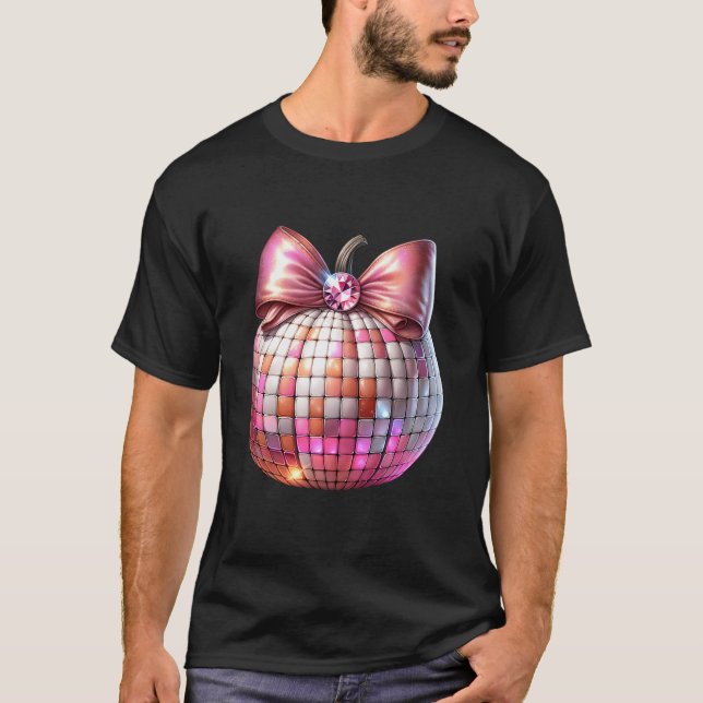 Cute Coquette Bow Disco Pumpkin Fall Autumn Hallow T-Shirt (Front)