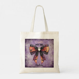 Cute Coquette Bow Ghost Vibes Custom Halloween Tote Bag
