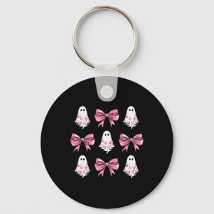 Cute Coquette Bow Halloween Costume Floral Ghost B Keychain