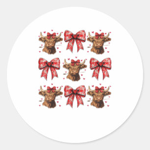 Cute Coquette Bow Heart Highland Cow Western Valen Classic Round Sticker