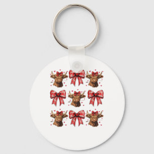 Cute Coquette Bow Heart Highland Cow Western Valen Keychain